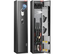VEVOR Armoire à 5 Fusils, Coffre-Fort pour Armes à Feu 2 Façons de Verrouillage Empreinte Digitale et Clés, avec Étagère Amovible et Support pour Pistolets, pour Rangements des Armes Longues, Domicile