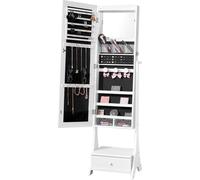 VEVOR Armoire à bijoux à miroir, miroir sur pied avec rangement, organisateur de miroir à bijoux verrouillable avec miroir intégral & doublure en velours & éclairage intérieur LED, & tiroir, armoire à