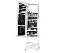VEVOR Armoire à Bijoux avec Miroir Pleine Longueur, Organisateur de Bijoux sur Pied avec Rangement, Meuble de Rangement pour Bijoux Verrouillable, Doublure en Velours, LED Intérieur, Tiroir, bLANC