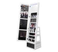 VEVOR Armoire à Bijoux avec Miroir, Organisateur de Bijoux sur Pied avec Rangement, Meuble de Rangement pour Bijoux Verrouillable, Pivotant à 360°, Doublure en Velours, Lumière LED, Maison, Blanc