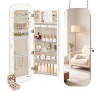VEVOR Armoire à bijoux avec miroir pleine longueur, organiseur de bijoux, montage mural/sur porte, hauteur 1080 mm, avec rangement, porte verrouillable avec 2 clés et organiseur de voyage, blanc