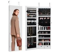 VEVOR Armoire à Bijoux Mural 119,5 cm, Organisateur de Bijoux avec Miroir et LED Intérieur, Meuble de Rangement Mural pour Bijoux Verrouillable, Fixé au Mur ou à la Porte, avec Tiroirs, Blanc