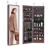 VEVOR Armoire à Bijoux Mural 119,5 cm, Organisateur de Bijoux avec Miroir et LED Intérieur, Meuble de Rangement Mural pour Bijoux Verrouillable, Fixé au Mur ou à la Porte, avec Tiroirs, Marron