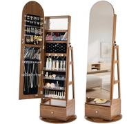 VEVOR Armoire à bijoux pivotante à 360°, organiseur de bijoux sur pied, 1650 mm, avec miroir pleine longueur, étagères de rangement, porte verrouillable avec 2 clés, pochettes pour accessoires, tiroir