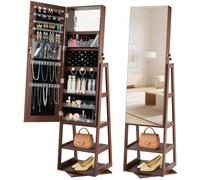 VEVOR Armoire à bijoux pivotante à 360°, organiseur de bijoux sur pied, hauteur 1550 mm, avec miroir pleine longueur, étagères de rangement, porte verrouillable avec 2 clés, pochettes pour accessoires