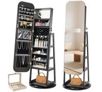 VEVOR Armoire à bijoux pivotante à 360°, organiseur de bijoux sur pied, hauteur 1600 mm, avec miroir pleine longueur, étagères de rangement, porte verrouillable avec 2 clés, pochettes pour accessoires