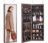 VEVOR Armoire à bijoux verrouillable Armoire à bijoux à miroir 108cm de haut, Rangement de bijoux avec miroir intégral, montage mural Organiseur de bijoux à miroir avec éclairage intérieur LED & doubl