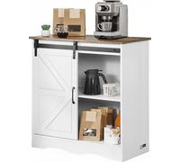 VEVOR Meuble de Bar à café, 80 x 35 x 80 cm, Armoire de Bar à café avec Rangement à 3 Niveaux, Table Basse avec Porte de Grange, Buffet pour Salle à Manger, Cuisine, entrée, Salon, Marron et Blanc
