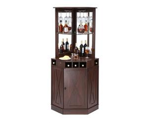 VEVOR Armoire Bar Industrielle de Coin, Meuble de Bar pour Liqueurs et Verres, Buffet avec Porte-verres, Grand Présentoir à Vin Autoportante en Bois pour Salon, Maison, Bar Domicile, Café, Marron