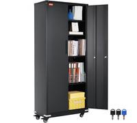 VEVOR Armoire Bureau sur Roulettes, Meuble de Rangement Verrouillable en Acier avec Étagères Réglables et 2 Portes Magnétiques Hauteur 188,5 cm Charge 90 kg par Étagère, pour Bureau Maison Garage Noir