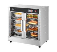 VEVOR Armoire Chauffante à 4 Niveaux, Étuve Traiteur avec Bac à Eau, Chauffe Assiettes Double Porte en Verre et Étagères Réglables, en Acier Inoxydable, pour Pizza Poulet Restaurant Cantine Argenté