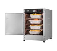 VEVOR Armoire Chauffante à 4 Niveaux, Étuve Traiteur avec Bac à Eau, Chauffe Assiettes Porte Simple et Étagères Réglables, en Acier Inoxydable, pour Pizza Poulet, Restaurant Cantine École, Argenté
