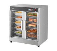 VEVOR Armoire Chauffante à 5 Niveaux, Étuve Traiteur avec Bac à Eau, Chauffe Assiettes Double Porte en Verre et Étagères Réglables, en Acier Inoxydable, pour Pizza Poulet Restaurant Cafétéria