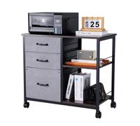 VEVOR Armoire de Bureau avec 3 Tiroirs en Tissu et 2 Étagères Ouvertes, Meuble Classeur Métallique Mobile, Caisson de Bureau pour Rangement Classement des Documents et Dossiers, Maison, Marron