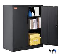 VEVOR Armoire de Bureau en Métal, Meuble de Rangement Verrouillable en Acier avec 2 Portes Magnétiques et Étagères Réglables, Hauteur 106 cm Charge 90 kg par Étagère, pour Bureau Maison Garage Noir