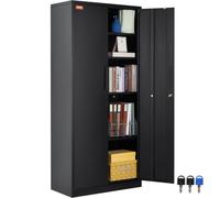 VEVOR Armoire de Bureau en Métal, Meuble de Rangement Verrouillable en Acier avec 2 Portes Magnétiques et 4 Étagères Réglables Hauteur 180 cm Charge 90 kg par Étagère, pour Bureau Maison Garage Noir