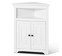 VEVOR Armoire de rangement d'angle, 845 mm, petit meuble d'angle à 3 niveaux avec 2 portes en bois et étagères réglables, meuble cuisine d'angle autonome pour salon, cuisine, buanderie, chambre, blanc