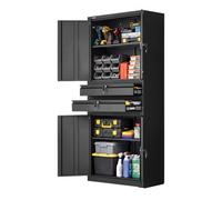 VEVOR Armoire de Rangement en Métal 76x38x180 cm, Charge 81,5 kg par Étagère, Armoire à Outils pour Garage, Atelier, Bureau et Buanderie, avec 4 Portes Verrouillables, Étagères Réglables, 2 Tiroirs