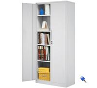 VEVOR Armoire de rangement en métal, armoire de rangement verrouillable en acier avec 2 portes magnétiques et 4 étagères réglables, armoire en métal de 180,7 cm, capacité de 90,7 kg par étagère avec 3