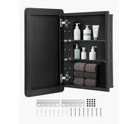 VEVOR Armoire de Toilette Miroir, 406 x 610 mm, Meuble de Salle de Bain, avec Miroir, Cadre en Aluminium et étagères réglables à 2 Couches, Installation encastrée et Murale