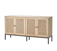 VEVOR Armoire en rotin 150 x 36 x 80 cm, armoire de rangement en rotin avec 4 portes magnétiques et étagères réglables, commode en rotin polyvalente, buffet pour couloir, entrée, cuisine, naturel