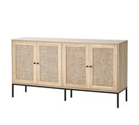 VEVOR Armoire en rotin 150 x 36 x 80 cm, Armoire de Rangement en rotin avec 4 Portes magnétiques et étagères réglables, Commode en rotin Polyvalente, Buffet pour Couloir, entrée, Cuisine, Naturel