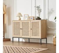 VEVOR Armoire en rotin Commode de rangement en rotin avec 3 portes magnétiques & étagères réglables, buffet-sideboard pour hall d'entrée salon cuisine couloir couleurs bois