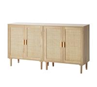 VEVOR Armoire en rotin, Lot de 2, Armoire de Rangement en rotin avec 4 Portes magnétiques et étagères réglables, Commode en rotin Polyvalente, Buffet pour Couloir, entrée, Naturel, 160 x 37,5 x 88 cm
