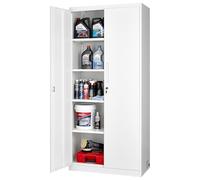 VEVOR Armoire Métallique 175 cm 5 Niveaux, Meuble de Rangement en Acier Verrouillable, pour Dossier Outils Atelier Garage Bureau, avec 4 Étagères Réglables, 2 Portes Magnétiques et 2 Clés, Blanc
