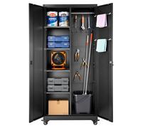 VEVOR Armoire Métallique 179,5 cm 5 Niveaux, Meuble de Rangement en Acier Verrouillable, pour Outils Atelier Bureau, sur Roulettes, avec Étagères Réglables, 2 Portes Magnétiques, Tringles et Crochets