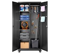 VEVOR Armoire Métallique 179,5 cm 5 Niveaux, Meuble de Rangement en Acier Verrouillable, pour Outils Atelier Bureau, sur roulettes, avec Étagères Réglables, 2 Portes Magnétiques, Tringles et Crochets