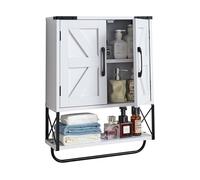 VEVOR Armoire murale de salle de bain, 2 portes et étagère réglable, armoire à pharmacie au-dessus des toilettes, organisateur suspendu avec cloison ouverte et porte-serviettes pour buanderie, blanc