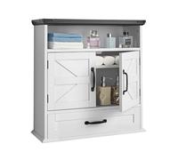 VEVOR Armoire Murale de Salle de Bain, 2 Portes et Étagère Réglable, Armoire à Pharmacie Au-Dessus des Toilettes, Organisateur Suspendu avec Tiroir et Cloison Ouverte pour Buanderie, Cuisine, Blanc