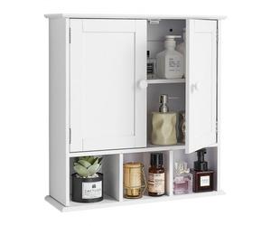 VEVOR Armoire murale de salle de bain, 2 portes et étagère réglable, armoire à pharmacie de rangement au-dessus des toilettes, organiseur suspendu avec cloison ouverte pour buanderie, cuisine, blanc