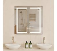 VEVOR Armoire Murale ou Encastrée Salle de Bain 65x65 cm, Armoire de Toilette avec Miroir HD et LED 3 Couleurs à Intensité Variable, Fonction de Désembuage à Mémoire, Étagère de Rangement Réglable