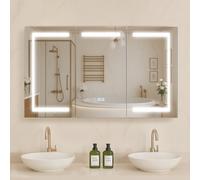 VEVOR Armoire Murale Salle de Bain 100x60 cm, Armoire de Toilette avec Miroir en Verre Trempé et LED 3 Couleurs à Intensité Variable, avec Fonction Mémoire, 2 Étagères Réglables, Prises et Ports USB