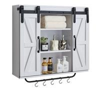 VEVOR Armoire murale salle de bain, 2 portes et étagère réglable, armoire à pharmacie au-dessus des toilettes, meuble suspendu avec cloison ouverte, porte-serviettes et crochets, pour buanderie, blanc