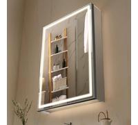 VEVOR Armoire Murale Salle de Bain Encastrée 50x70 cm, Armoire de Toilette avec Miroir et LED 3 Couleurs à Intensité Variable, avec Fonction de Désembuage à Mémoire et Étagère de Rangement Réglable