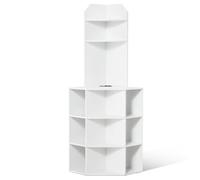 VEVOR Armoire Rangement d'angle Haute, 163,3 cm, Meuble d'angle en Bois à 6 Niveaux avec Ports et Prises USB et étagères réglables, Meuble Cuisine Angle Autonome pour Salon, Cuisine, buanderie, Blanc