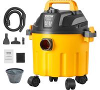 VEVOR Aspirateur eau et poussière, 10 l, puissance de pointe 2 CV, aspiration et soufflage efficaces, avec suceur, roues, portable, idéal pour les tapis, la saleté, les poils d'animaux, jaune