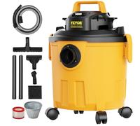 VEVOR Aspirateur eau et poussière 18 L, aspirateur d'atelier sec humide portable léger, 6 CV max, aspiration et soufflerie efficaces avec buse, roulettes, pour tapis, débris, poils d'animaux, orange
