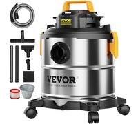 VEVOR Aspirateur eau et poussière 20 L, aspirateur d'atelier sec humide portable inox, 6 CV max, aspiration soufflerie efficace avec buse, roulettes, pour tapis, débris, poils d'animaux, argent noir