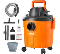 VEVOR Aspirateur eau et poussière 18 L, aspirateur d'atelier sec humide portable léger, 6 CV max, aspiration et soufflerie efficaces avec buse, roulettes, pour tapis, débris, poils d'animaux, orange