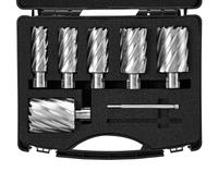 VEVOR Assortiment de Fraises à Carotter 6PCs Fraise Annulaire Attaches Universelles Diamètre 25-50,8 mm Profondeur de Perçage 50,8 mm en Acier Rapide HSS Accessoires pour Perceuse Magnétique Métaux