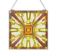 VEVOR Attrape-soleil Vitrail 50,1x52,7 cm, Vitrail Suspendu avec Chaîne, Style Tiffany, Rectangle Vertical, Artisanat Traditionnel Vintage pour la Décoration de la Cuisine et de la Maison Fenêtre