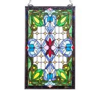 VEVOR Attrape-soleil Vitrail 73,1x43,3 cm, Vitrail Suspendu avec Chaîne, Style Tiffany, Rectangle Vertical, Artisanat Traditionnel Vintage pour la Décoration de la Cuisine et de la Maison Fenêtre