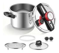VEVOR Autocuiseur 6 L, Casserole Pression en Acier Inox avec Panier Cuisson et Couvercle en Verre Trempé, 3 Niveaux de Pression jusqu'à 100 kPa, pour Viande Riz Soupes Sauces, Compatible Tous Feux