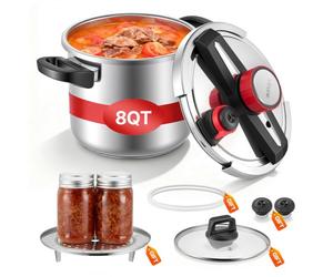 VEVOR Autocuiseur 7 L, Casserole Pression en Acier Inox avec Panier Cuisson et Couvercle en Verre Trempé, 3 Niveaux de Pression jusqu'à 100 kPa, pour Viande Riz Soupes Sauces, Compatible Tous Feux