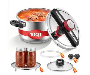 VEVOR Autocuiseur 9 L, Casserole Pression en Acier Inox, 3 Niveaux de Pression jusqu'à 100 kPa, avec Panier Cuisson et Couvercle en Verre Trempé, pour Viande Riz Soupes Sauces, Compatible Tous Feux