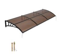 VEVOR Auvent de Porte d'Entrée 96,5x297,5 cm Marquise de Porte Extérieur Polycarbonate pour Fenêtres de Porches Balcons, Protection contre Pluie, Neige, Soleil, avec Drainage, Support en ABS, Marron